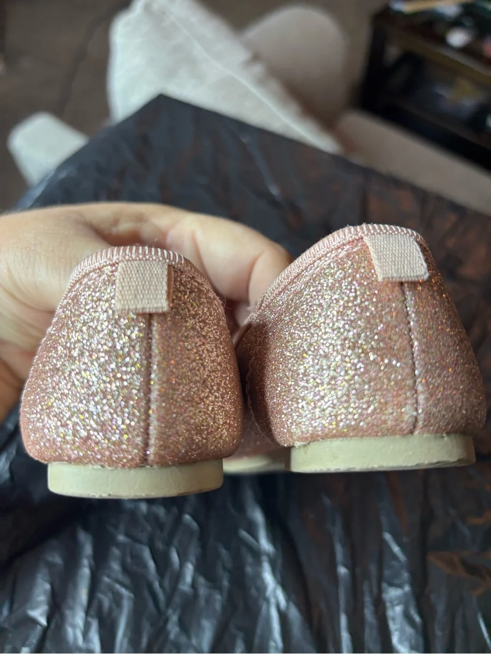 Carter's Rose Gold Glitter Bow Mary Jane Shoes Size 8 Event Sparkle Formal